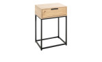 Konsole Marlena mit einem Schubfach aus hellem Holz und schwarzem Metallgestell
