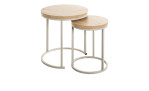 Beistelltisch 2er Set Lena mit grauem Metallgestell und hellen Eichenholzplatten, runde Form