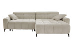 Wohnlandschaft Remo: hellbeiges L-förmiges Sofa, 80 cm hoch, gesteppte Polster, 2 Kissen, schwarze Beine.