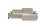 Wohnlandschaft Remo: Hellgraues L-förmiges Sofa, 80 cm hoch, verstellbare Kopfstützen, schlanke schwarze Beine, vor weißem Hintergrund.