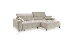 Wohnlandschaft Remo: Hellgraues L-förmiges Sofa, 80 cm hoch, verstellbare Kopfstützen, 2 Armlehnen, schlanke schwarze Metallbeine.