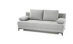 Schlafsofa Faye: hellgrau, auf Tiefe ausgerichtetes Design, 2 Rückenkissen, abnehmbare Armlehnen und schwarze Beine.
