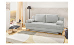 Das hellgraue Schlafsofa „Faye“ in einem modernen Wohnzimmer – mit Höhe, Breite und Tiefe für optimalen Komfort und Stil.