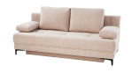 Schlafsofa Feye: Beige, 2 Rückenkissen, Armlehnen, kurze schwarze Beine; Maße variieren.