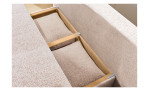 Offener Stauraum im Inneren des beigen Schlafsofas „Feye“ – perfekt für Kissen und ideal für Maße und Abmessungen.