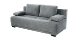 Schlafsofa Delia: Modernes graues Stoffsofa mit 2 großen Rückenkissen, breiten Armlehnen und optimaler Breite für hohen Komfort.