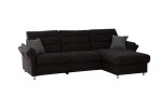 Komfort-Wohnlandschaft Fiona: dunkelgraues Sofa mit Relaxfunktion, 2 Kissen und Metallfüßen.