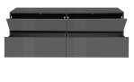 Lowboard Couleur in der Farbe Anthrazit mit geöffneten Klappen und Schubladen, von vorne