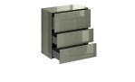 Kommode Couleur in der Farbe Olivgrün mit geöffneten Schubladen, Schrägansicht