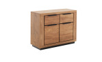Kommode Grazia: Holzschrank, 102 cm breit, 2 Schubladen über Türen; schwarze Griffe und Sockel für einen modernen Look.