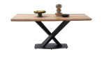 Esstisch Gronau mit Tischplatte aus geöltem Massivholz und schwarzem Säulen-Gestell