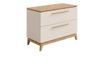 Kommode Stiene in Cashmere-Beige aus Holzwerkstoff und einer Absetzung in Eiche.
