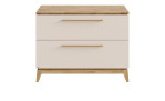 Kommode Stiene in Cashmere-Beige aus Holzwerkstoff und einer Absetzung in Eiche.