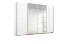 Schwebetürenschrank Silvio aus Holzwerkstoff in Alpinweiß mit einerm Spiegel in der Front.