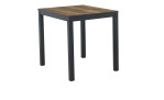 Ausziehtisch Britta mit einer Tischplatte aus Holzwerkstoff in Akazie Dunkel und einem schwarzem Metallgestell. 