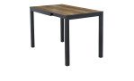 Ausziehtisch Britta mit einer Tischplatte aus Holzwerkstoff in Akazie Dunkel und einem schwarzem Metallgestell.  Ausgezogen