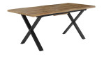 Ausziehtisch Maxi 2 mit einer Tischplatte aus Holzwerkstoff in Wildeiche und einem schwarzen Metallgestell.