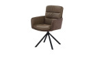 Armlehnenstuhl Arco in braun mit schwarzem Stativgestell.