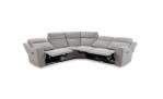 Ecksofa Henry in der Farbe grau, mit hochgeklappten Fußstützen und Reclinerfunktion