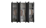 Kleiderschrank 6-türig in graphit, geöffnet, 3 Fachböden und 3 Kleiderstangen