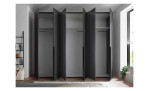 Kleiderschrank 6-türig in graphit, geöffnet, 3 Fachböden und 3 Kleiderstangen
