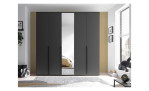 Milieu Kleiderschrank in Graphit 5-türig davon vier Holztüren und eine Spiegeltür