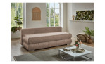 Schlafsofa Borna, in der Farbausführung Taupe, in einem Raum stehend ohne Kissen und Deko