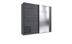 Schwebetürenschrank Petra in digi-steel-Optik und Graphit, mit Spiegel und 3 Schubkästen