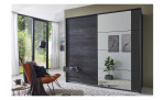 Schwebetürenschrank Petra in digi-steel-Optik und Graphit, mit Spiegel und 3 Schubkästen, Ansicht im Milieu