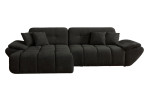 Wohnlandschaft Poppy in Schwarz mit Ottomane links, pflegeleichter Microfaserbezug und moderner Steppung freigestellt vor weißem Hintergrund.