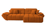 Wohnlandschaft Poppy in Orange mit Ottomane rechts, pflegeleichter Microfaserbezug und moderner Steppung freigestellt vor weißem Hintergrund.