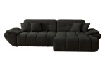 Wohnlandschaft Poppy in Schwarz mit Ottomane rechts, pflegeleichter Microfaserbezug und moderner Steppung freigestellt vor weißem Hintergrund.