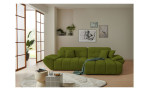 Wohnlandschaft Poppy in Grün mit Ottomane rechts, Microfaser-Wohnlandschaft im Wohnzimmer mit Couchtisch und Teppich.