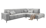 Wohnlandschaft Luan in Hellgrau Creme in Cord-Optik, Anbauecke rechts und feiner Steppung freigestellt auf weißem Grund.