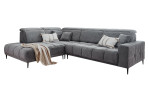 Wohnlandschaft Luan in Grau mit Cord-Optik, Anbauecke links und feiner Steppung freigestellt auf weißem Grund.