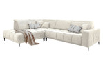 Wohnlandschaft Luan in Creme mit Cord-Optik, Anbauecke links und feiner Steppung freigestellt auf weißem Grund.