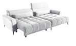 Komfort-Wohnlandschaft Lilly in einem weißen Cordstoff mit zwei Zierkissen und gezeigter Funktionen.