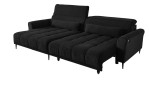 Komfort-Wohnlandschaft Lilly in einem anthrazitfarbenen Cordstoff mit zwei Zierkissen und gezeigter Funktion.