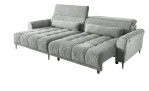 Komfort-Wohnlandschaft Lilly in einem hellgrauen Cordstoff mit zwei Zierkissen und gezeigter Funktion.