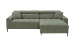 Wohnlandschaft Sally mit Ottomane rechts und einem Cordbezug in der Farbe Grün