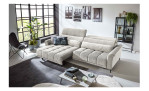 Komfort-Big Sofa Lilly mit einem Cordbezug in Creme, Sitztiefenverstellung links ausgefahren, Milieubild