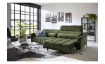 Komfort-Big Sofa Lilly mit einem Cordbezug in Grün, Sitztiefenverstellung rechts ausgefahren, Milieubild