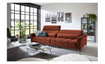 Komfort-Big Sofa Lilly mit einem Cordbezug in Orange, 1 Kopfteil ist hochgeklappt, Milieubild