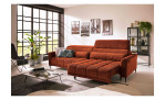 Komfort-Big Sofa Lilly mit einem Cordbezug in Orange, Sitztiefenverstellung rechts ausgefahren, Milieubild