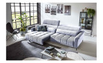 Komfort-Big Sofa Lilly mit einem Cordbezug in Weiß, Sitztiefenverstellung links ausgefahren, Milieubild
