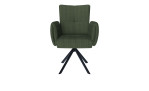 Armlehnstuhl Ronda in einem grünen Bezug aus Cordstoff und schwarzen Metallfuß. Frontalansicht