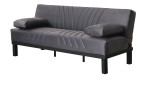 Schlafsofa Ruben: Graues, modernes Sofa mit 2 großen Kissen, schwarzem Metallgestell, B 190 x T 84 cm.