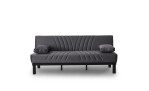 Schlafsofa Ruben: Modernes graues Zweisitzer-Sofa mit schwarzen Beinen, geometrischen Ziernähten sowie einstellbarer Höhe, Tiefe und Breite.