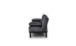 Seitenansicht des Schlafsofas „Ruben“ in Dunkelgrau mit schwarzen Beinen; Maße: Sofa-Breite und Sofa-Tiefe inklusive.