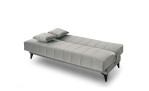 Schlafsofa Arlo: graues Polster, 2 Kissen, schwarze Füße; modernes Design. Maße individuell anpassbar.